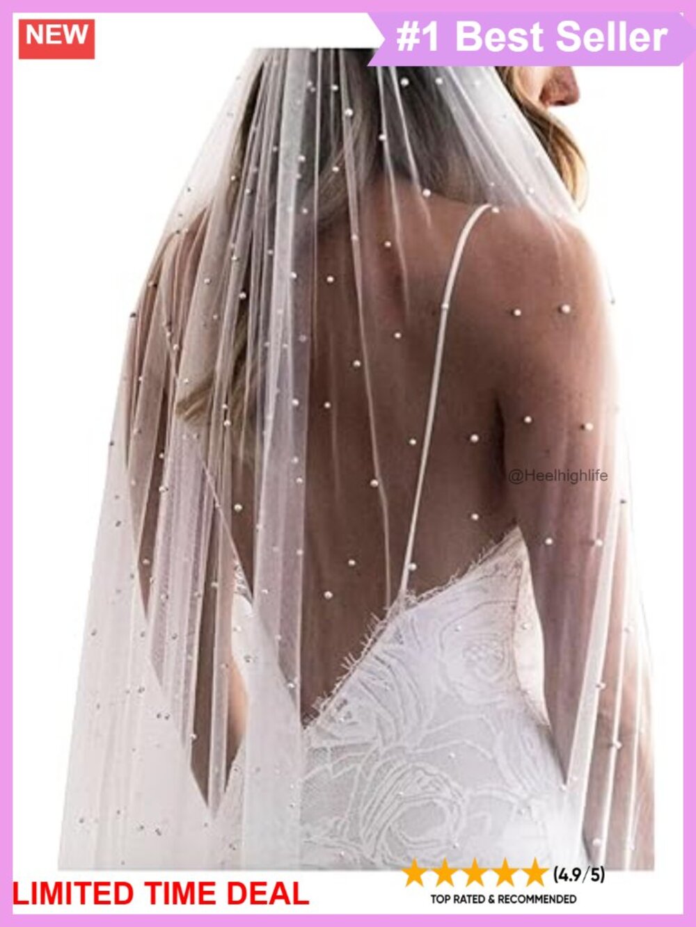Pearl Tulle Wedding Veil with Metal Comb Bridal Accessory